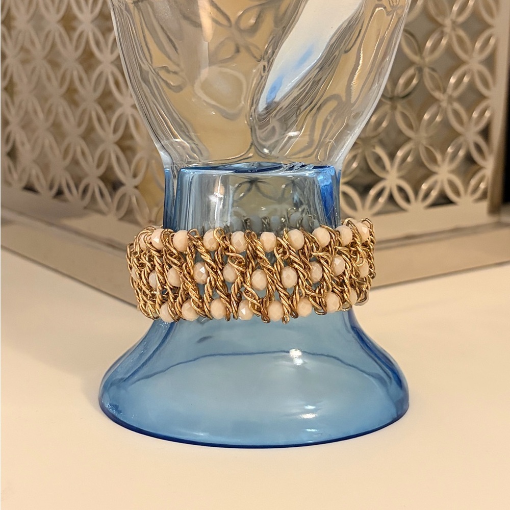 Gorgeous Vintage Y2K Gold Chain & Baby Pink Bead Stretch Statement Bracelet